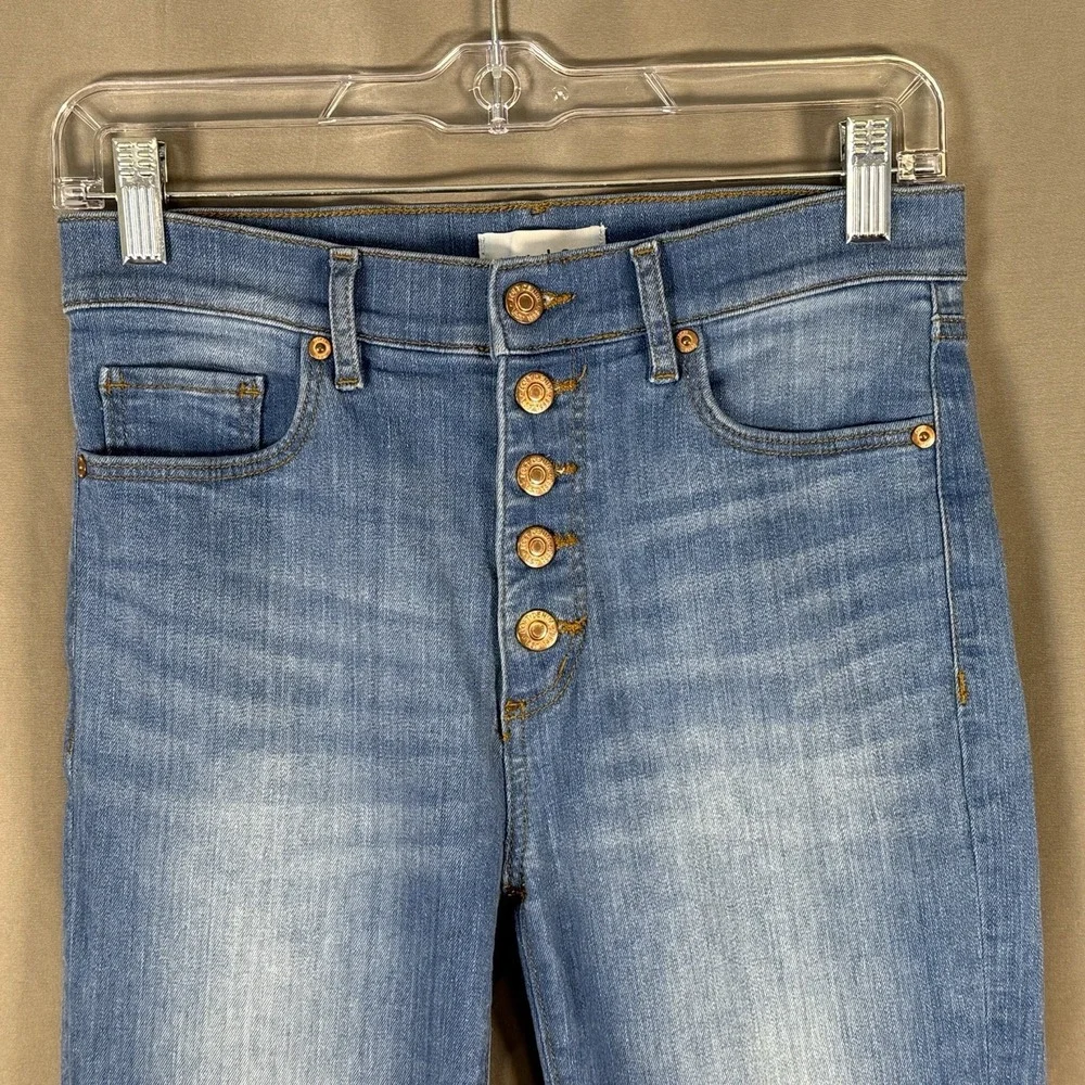 Ann Taylor LOFT Kick Crop Blue Denim Jeans Button Fly Medium Wash 24 / 00